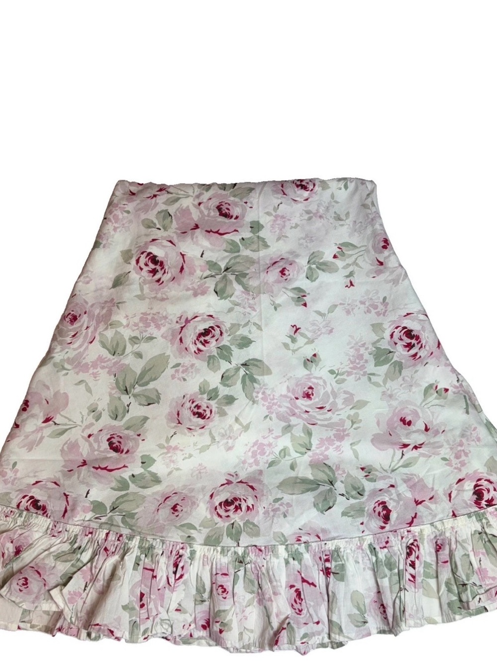 VTG Simply Shabby Chic ROSALIE Pink Rose Floral Tablecloth 70” Round Ruffled Hem